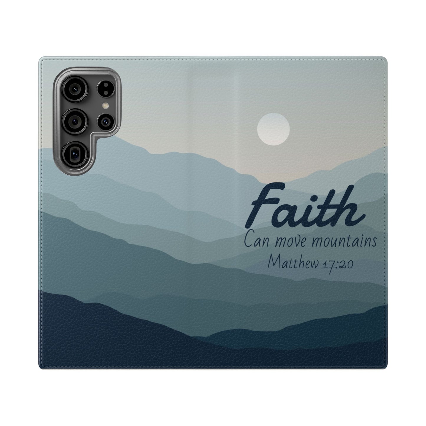 Inspirational Flip Case - Faith Can Move Mountains, Phone Wallet Cover, Motivational Gift, Christian Accessories, Scripture Design