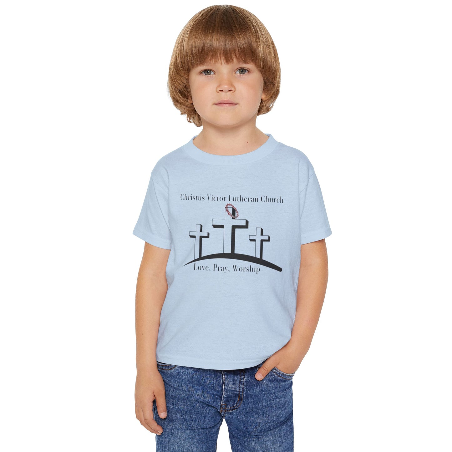 Christus Victor Lutheran Church Toddler T‑Shirt — Love. Pray. Worship. (Kids' Church Tee)