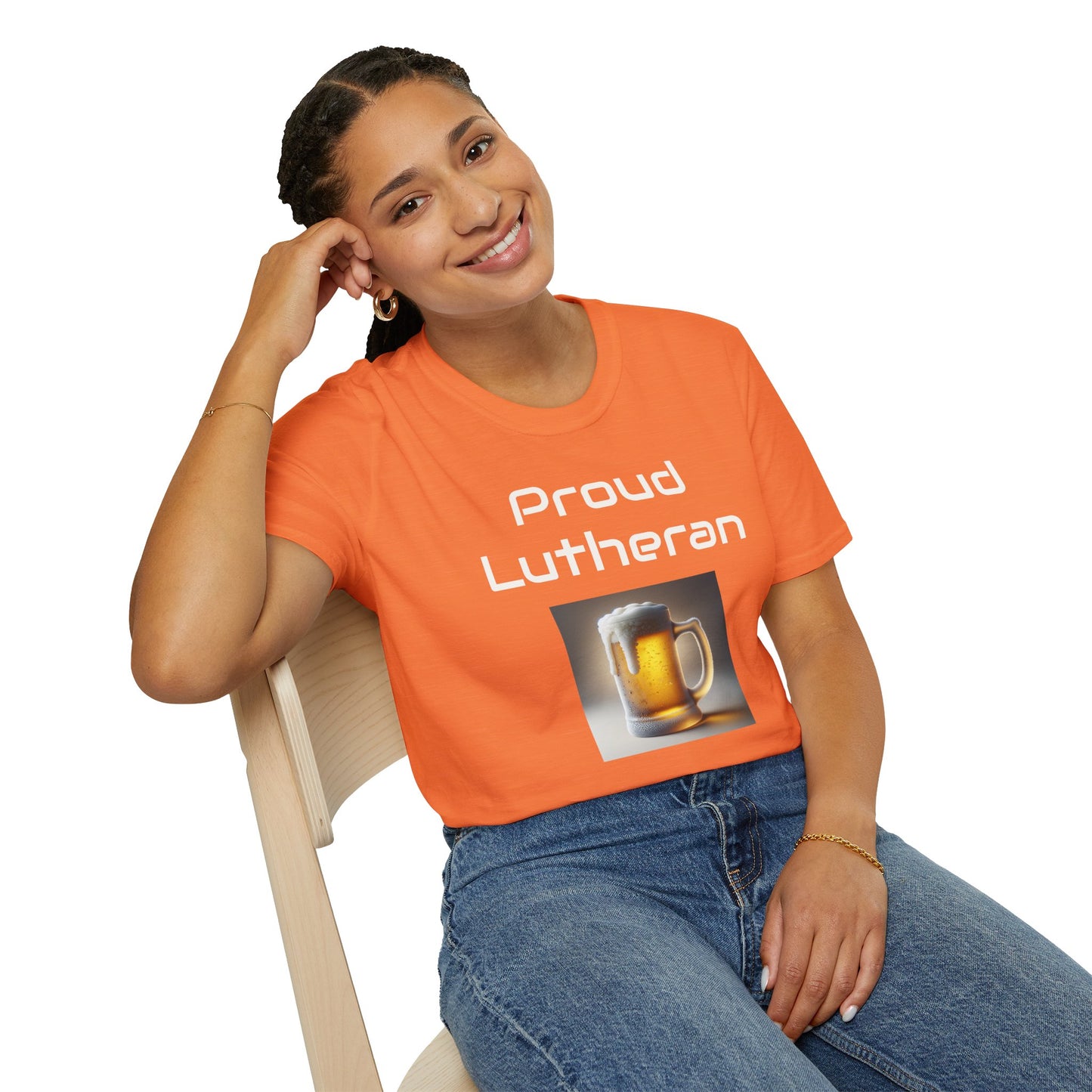 Proud Lutheran Unisex T-Shirt - Orange Beer Mug Design