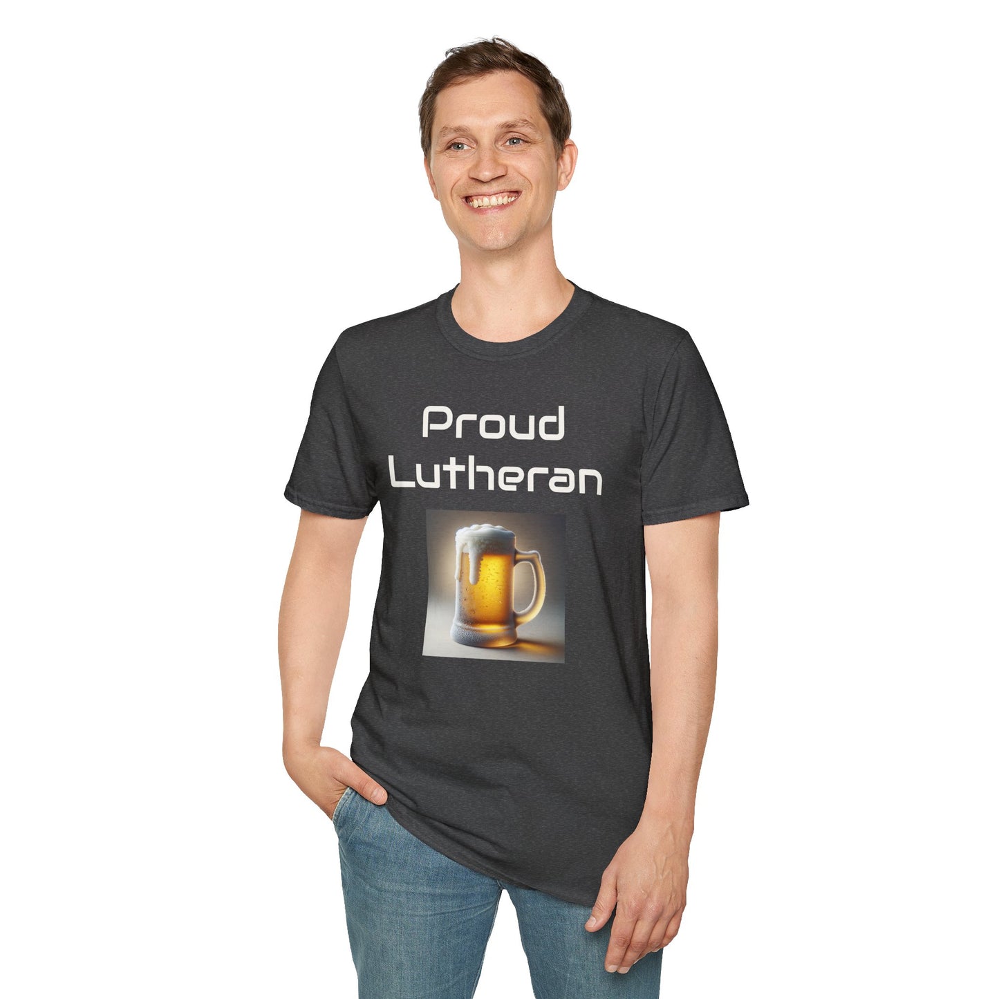 Proud Lutheran Unisex T-Shirt - Orange Beer Mug Design