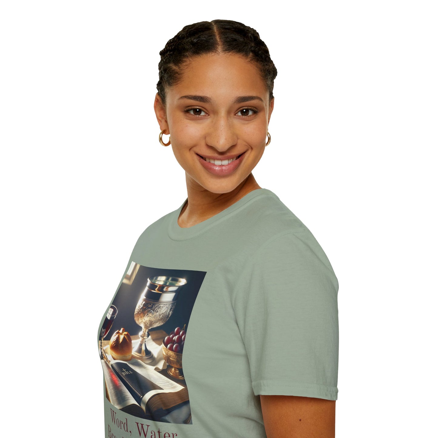 Inspirational Unisex Softstyle T-Shirt - "Word, Water, Bread And Wine"