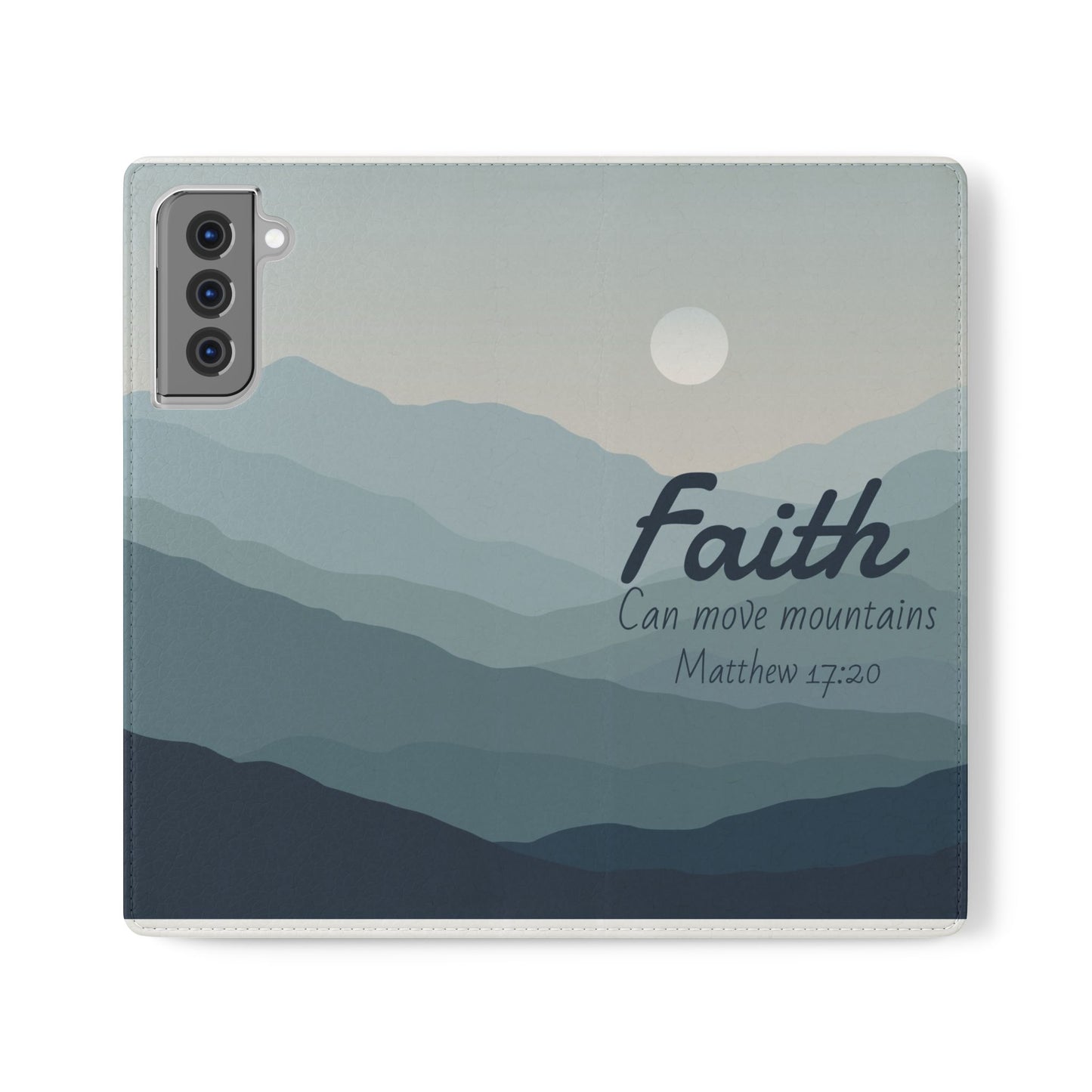 Inspirational Flip Case - Faith Can Move Mountains, Phone Wallet Cover, Motivational Gift, Christian Accessories, Scripture Design