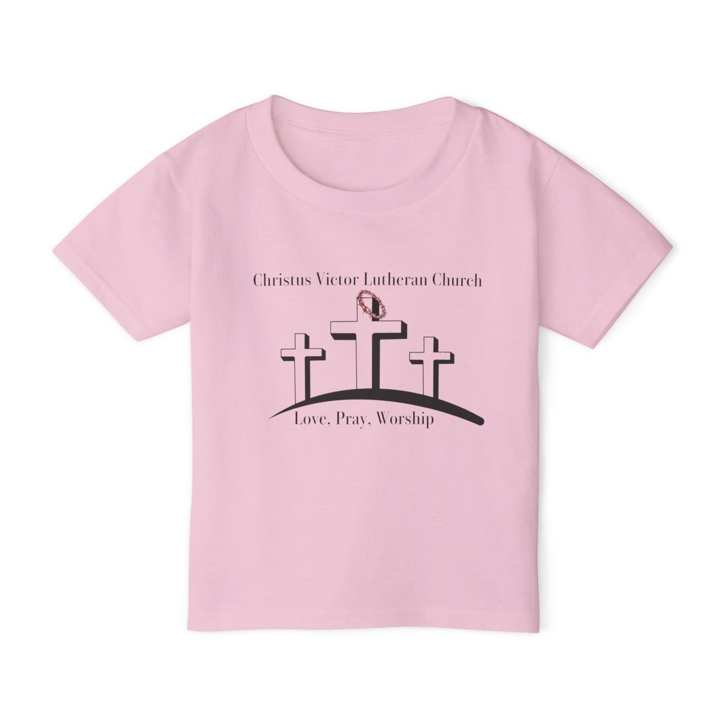 Christus Victor Lutheran Church Toddler T‑Shirt — Love. Pray. Worship. (Kids' Church Tee)