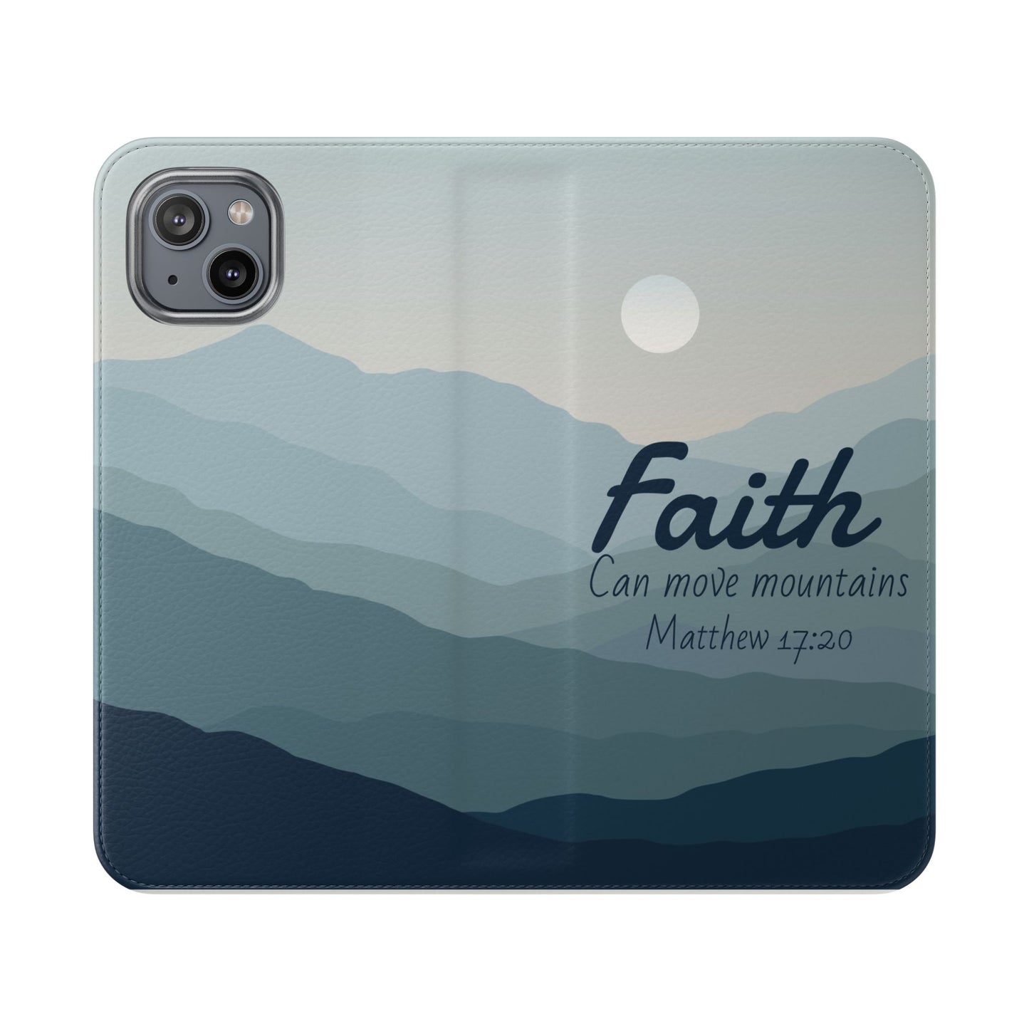 Inspirational Flip Case - Faith Can Move Mountains, Phone Wallet Cover, Motivational Gift, Christian Accessories, Scripture Design