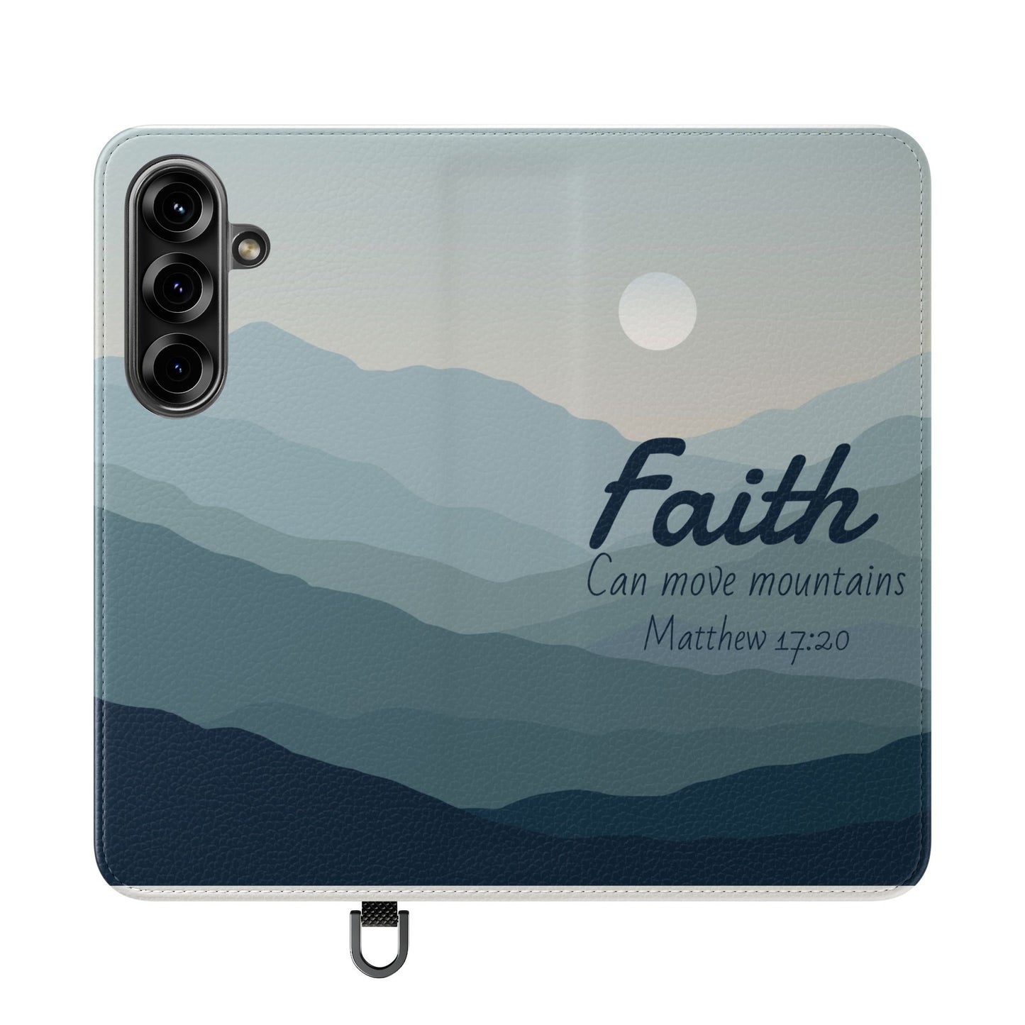 Inspirational Flip Case - Faith Can Move Mountains, Phone Wallet Cover, Motivational Gift, Christian Accessories, Scripture Design