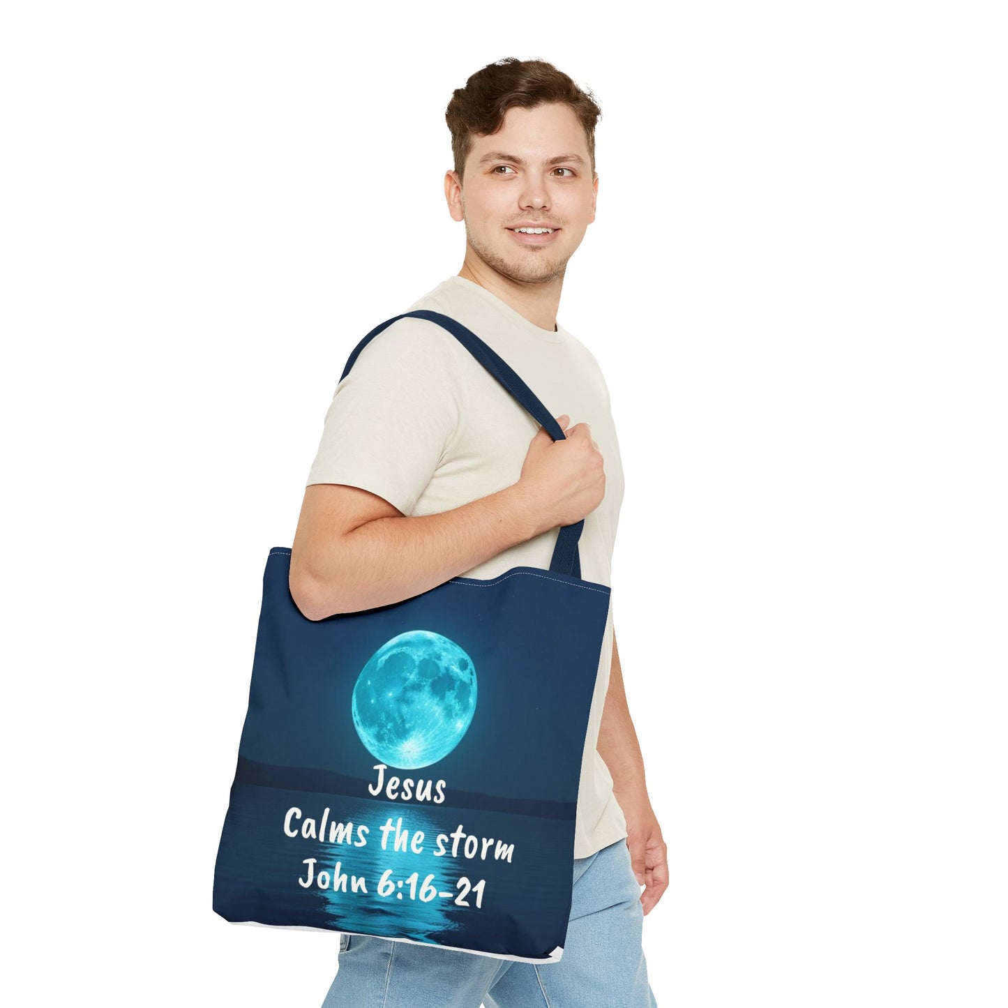 Inspirational Tote Bag - "Jesus Calms the Storm" - Perfect for Church, Gifts, Everyday Use, Eco-Friendly Bag, Faith-Based Fashion
