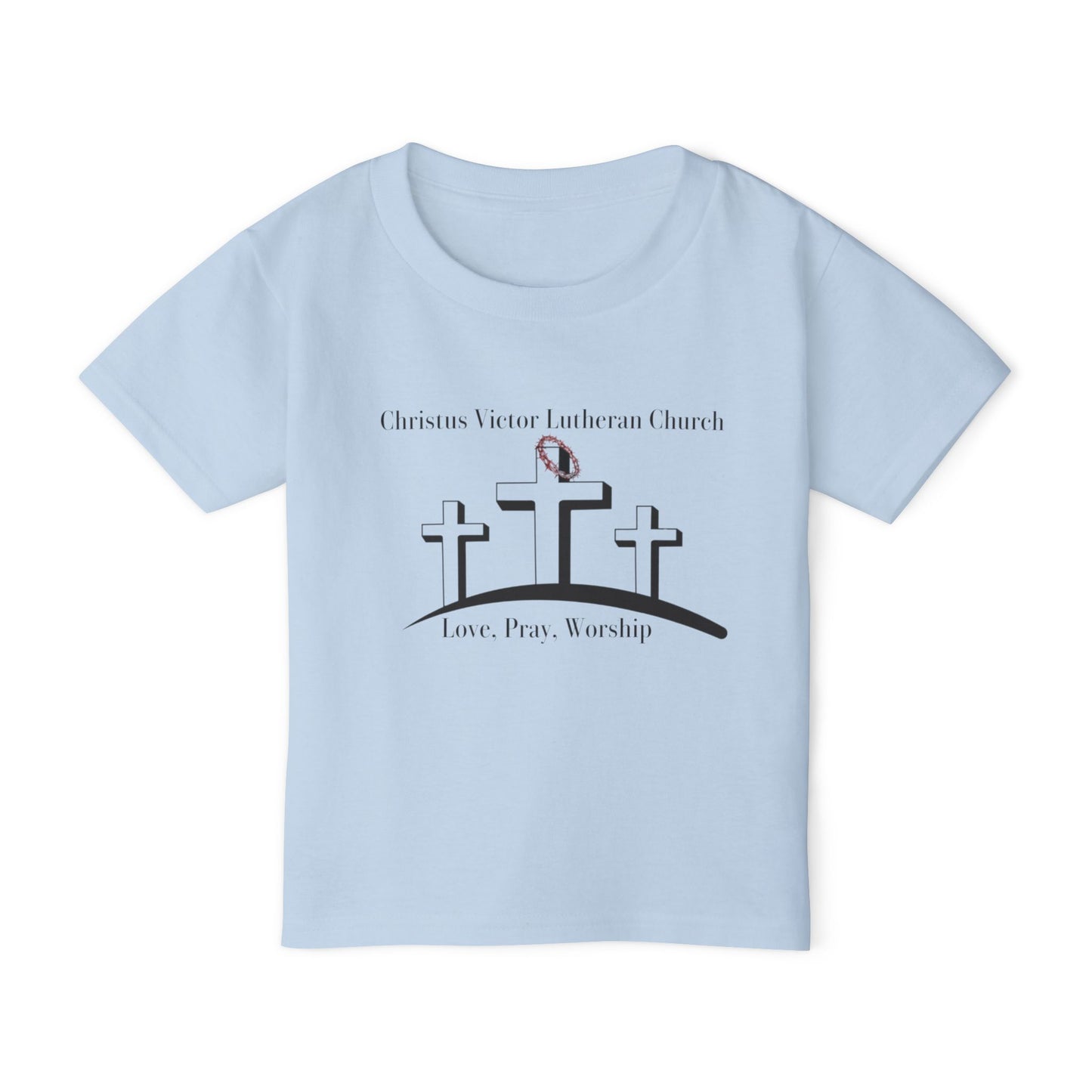 Christus Victor Lutheran Church Toddler T‑Shirt — Love. Pray. Worship. (Kids' Church Tee)