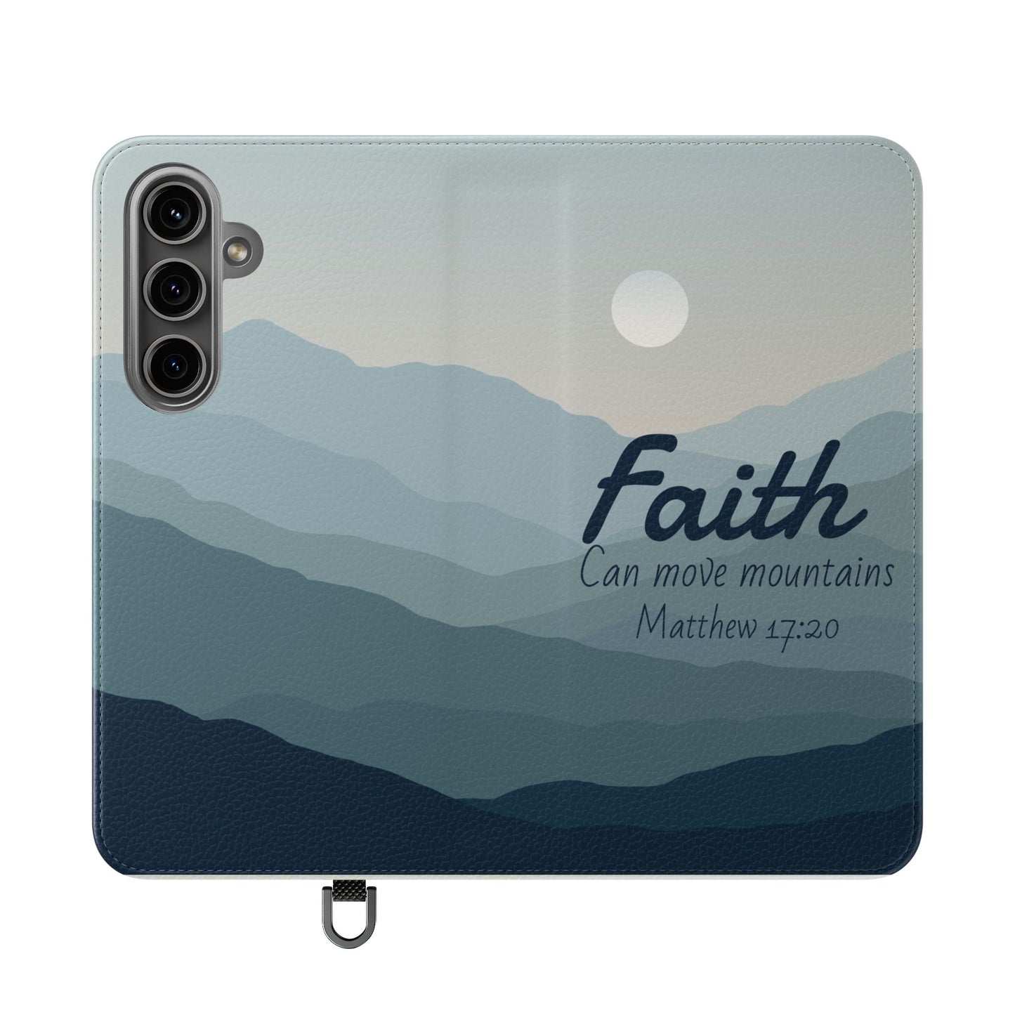 Inspirational Flip Case - Faith Can Move Mountains, Phone Wallet Cover, Motivational Gift, Christian Accessories, Scripture Design
