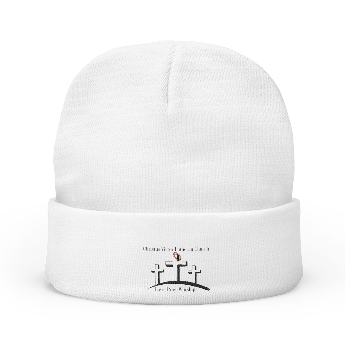 Embroidered Knit Beanie - Christus Victor Logo