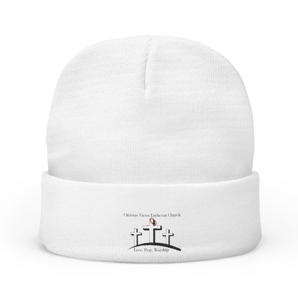 Embroidered Knit Beanie - Christus Victor Logo