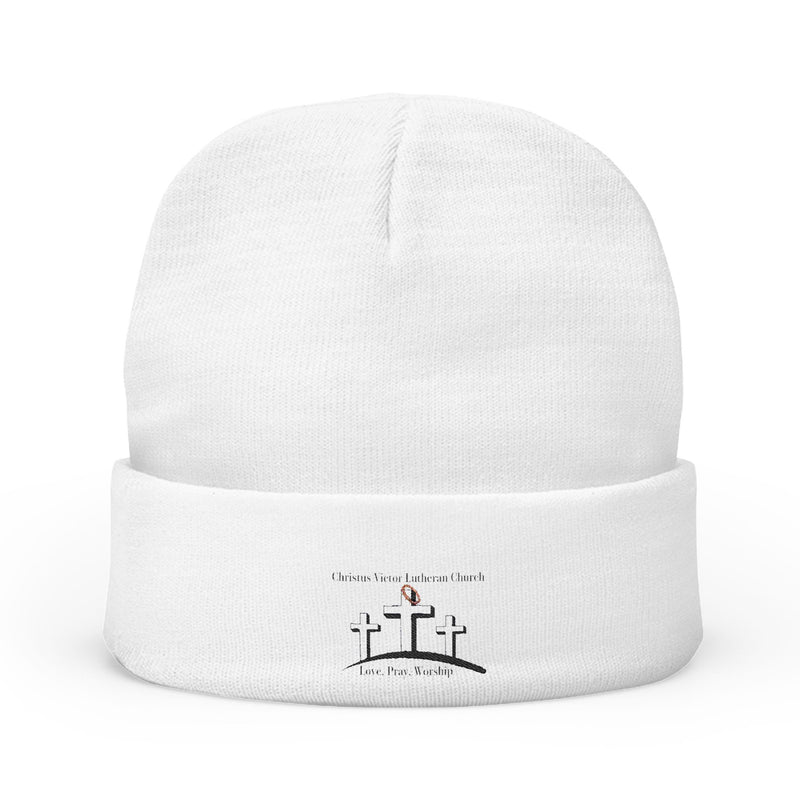 Embroidered Knit Beanie - Christus Victor Logo