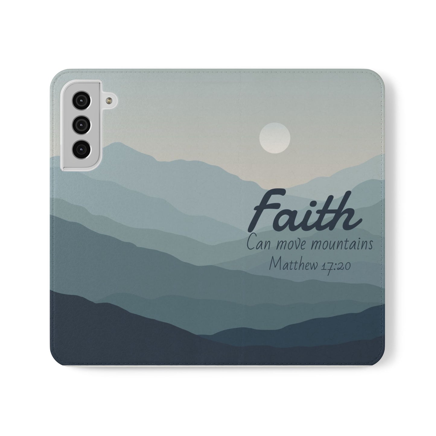 Inspirational Flip Case - Faith Can Move Mountains, Phone Wallet Cover, Motivational Gift, Christian Accessories, Scripture Design