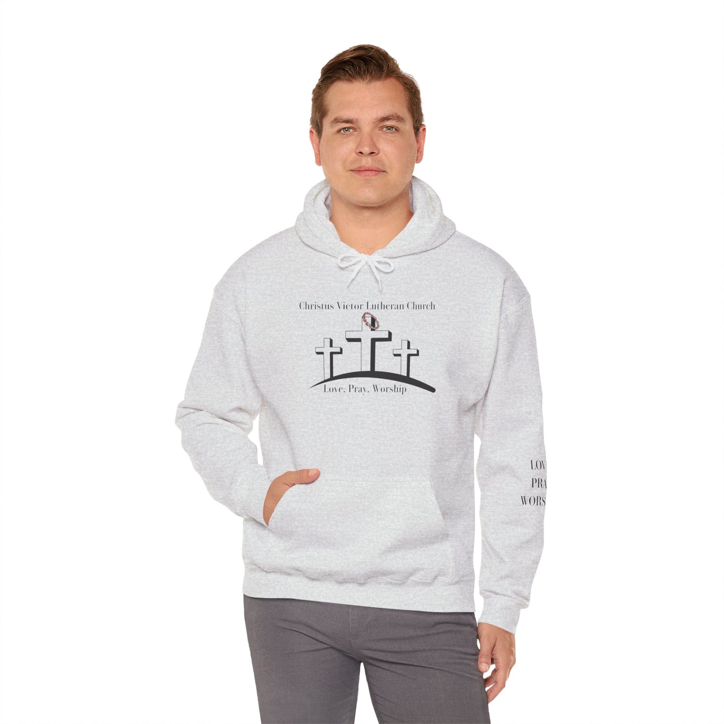 Comfortable Unisex Hooded Sweatshirt with Christus Victor Logo