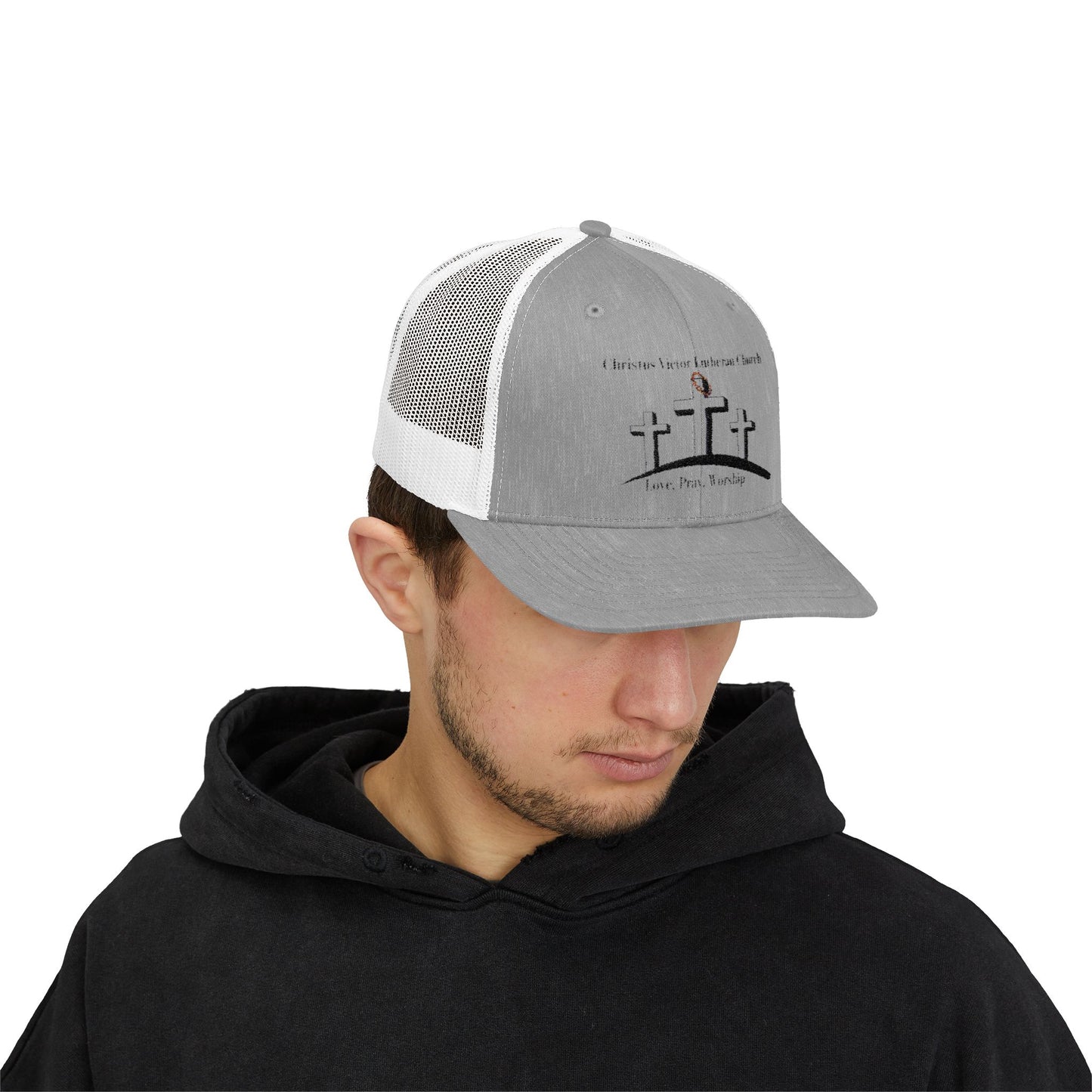 Inspirational Christian Snapback Trucker Cap - Love, Pray, Worship