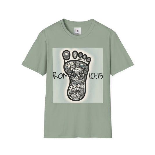 Inspirational Christian T-Shirt with Footprint Design - Romans 10:15