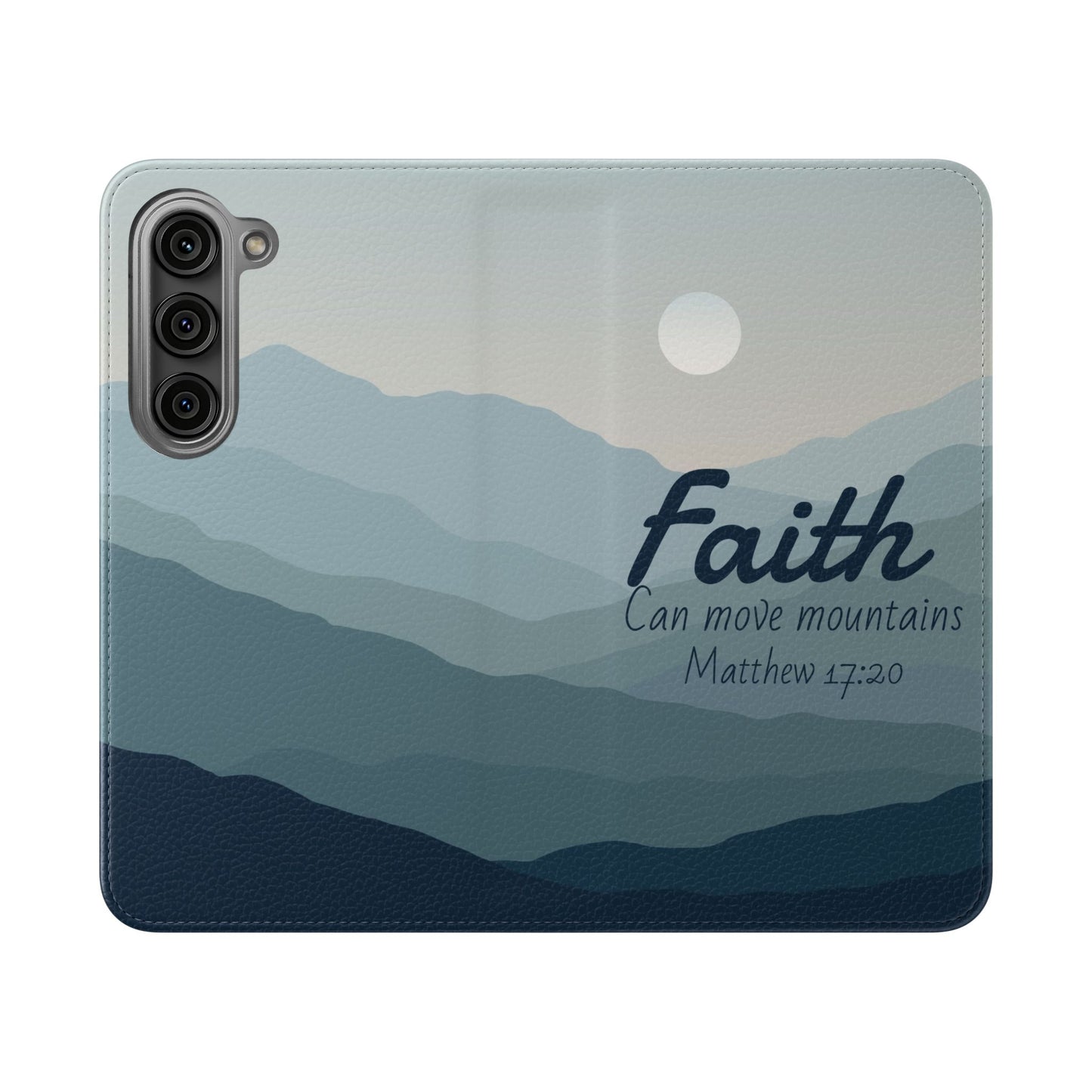 Inspirational Flip Case - Faith Can Move Mountains, Phone Wallet Cover, Motivational Gift, Christian Accessories, Scripture Design