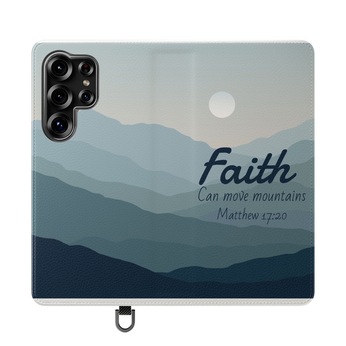 Inspirational Flip Case - Faith Can Move Mountains, Phone Wallet Cover, Motivational Gift, Christian Accessories, Scripture Design