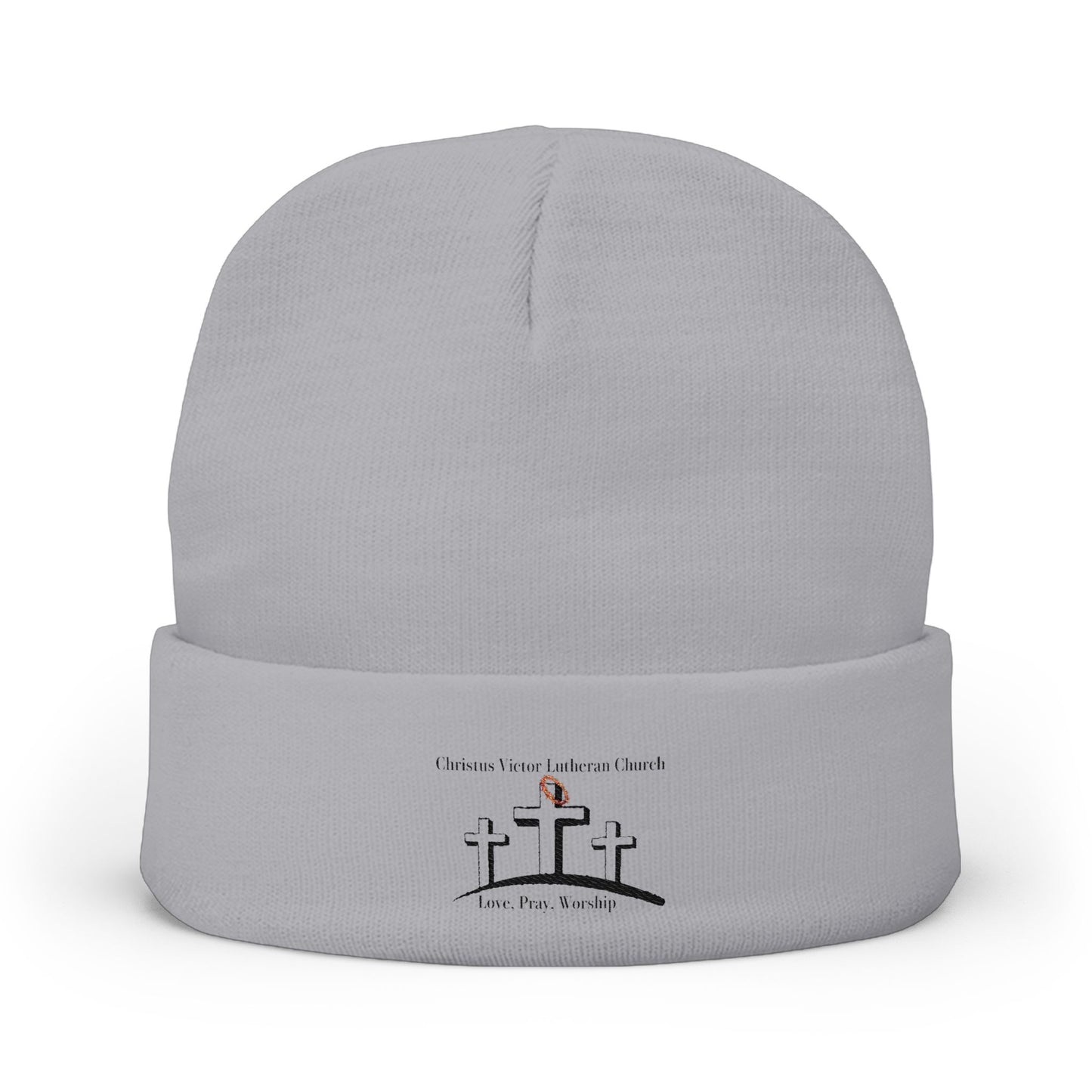 Embroidered Knit Beanie - Christus Victor Logo