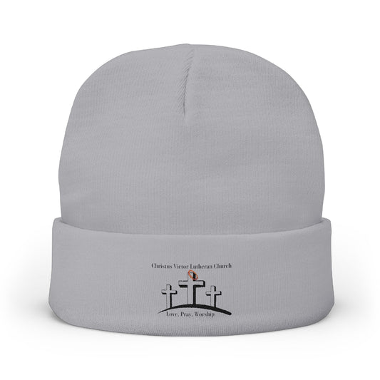 Embroidered Knit Beanie - Christus Victor Logo