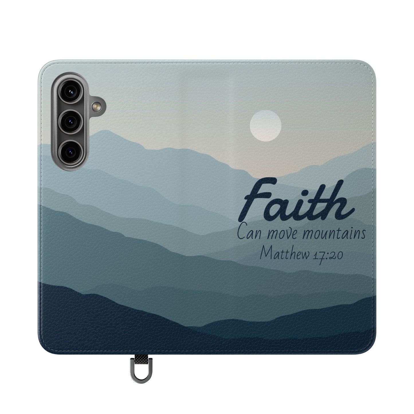 Inspirational Flip Case - Faith Can Move Mountains, Phone Wallet Cover, Motivational Gift, Christian Accessories, Scripture Design