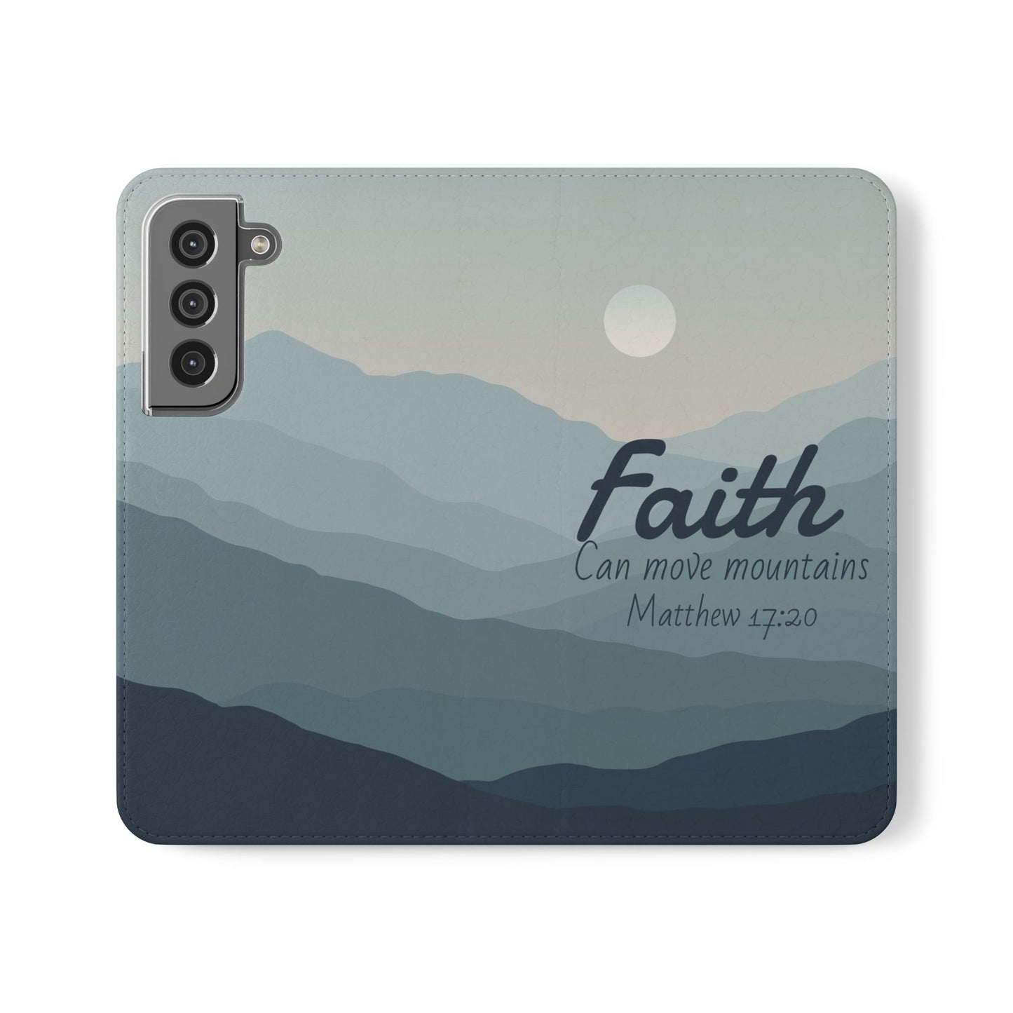 Inspirational Flip Case - Faith Can Move Mountains, Phone Wallet Cover, Motivational Gift, Christian Accessories, Scripture Design