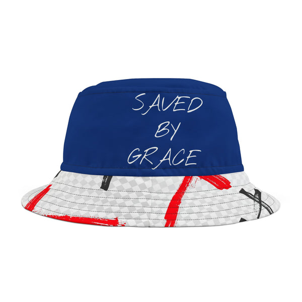 Saved by Grace Bucket Hat | Trendy AOP Hat, Christian Gift, Beachwear, Summer Accessory, Fashionable Headwear