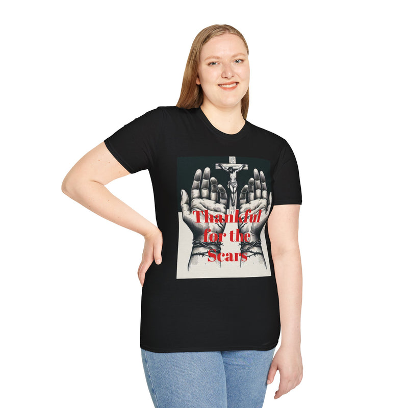 Grateful Vibes Unisex Softstyle T-Shirt - "Thankful for the Scars" Design