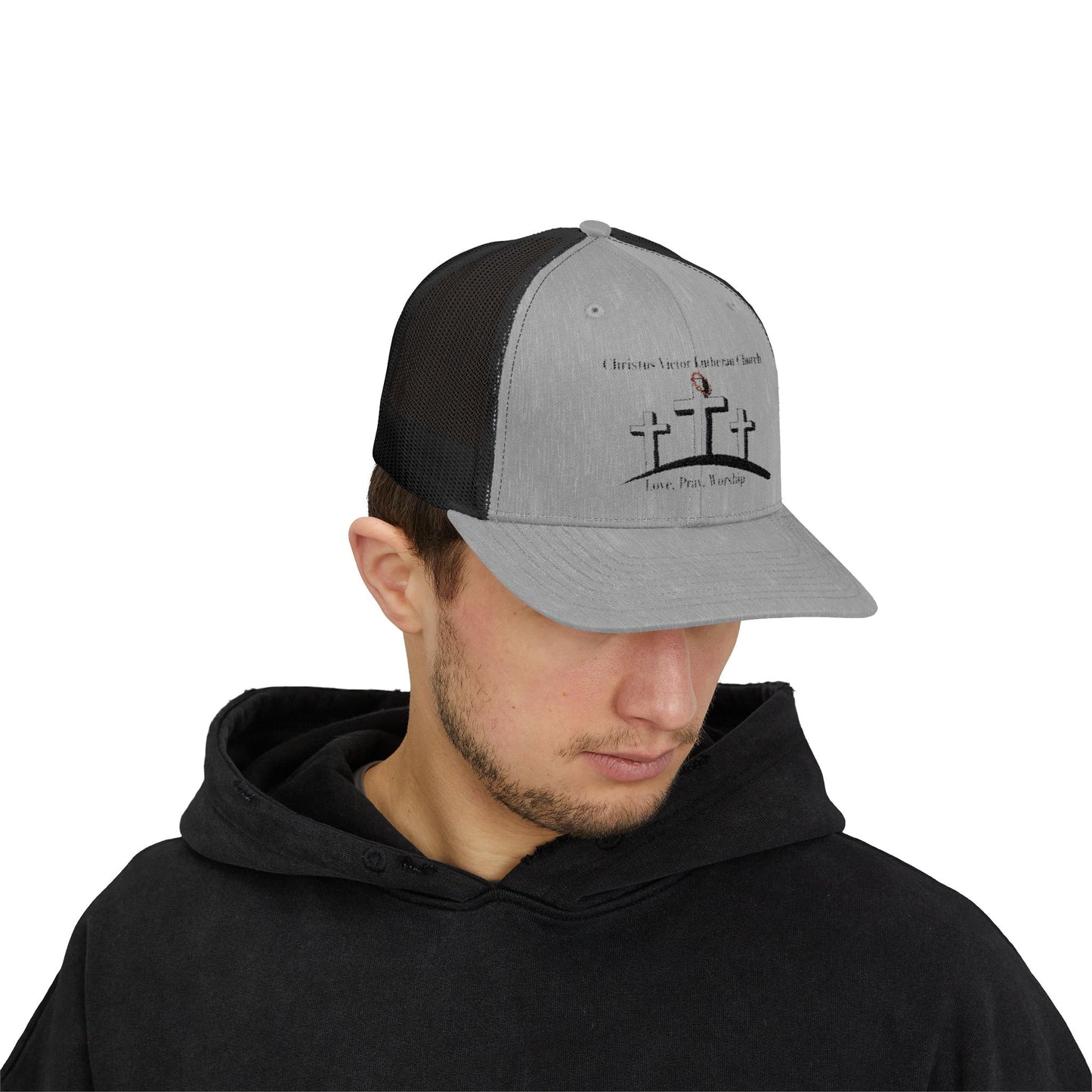 Inspirational Christian Snapback Trucker Cap - Love, Pray, Worship