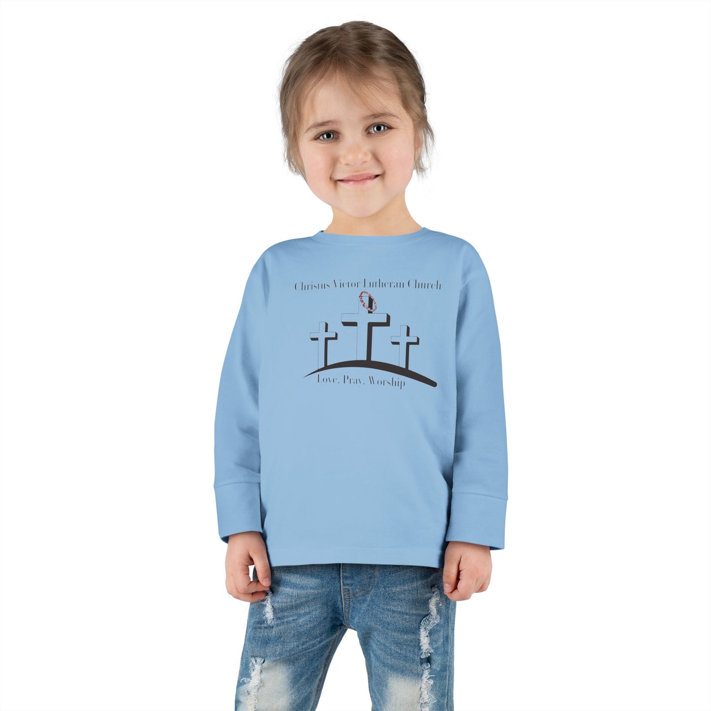 Toddler Long Sleeve Tee - Three Crosses Easter Faith Shirt for Kids
