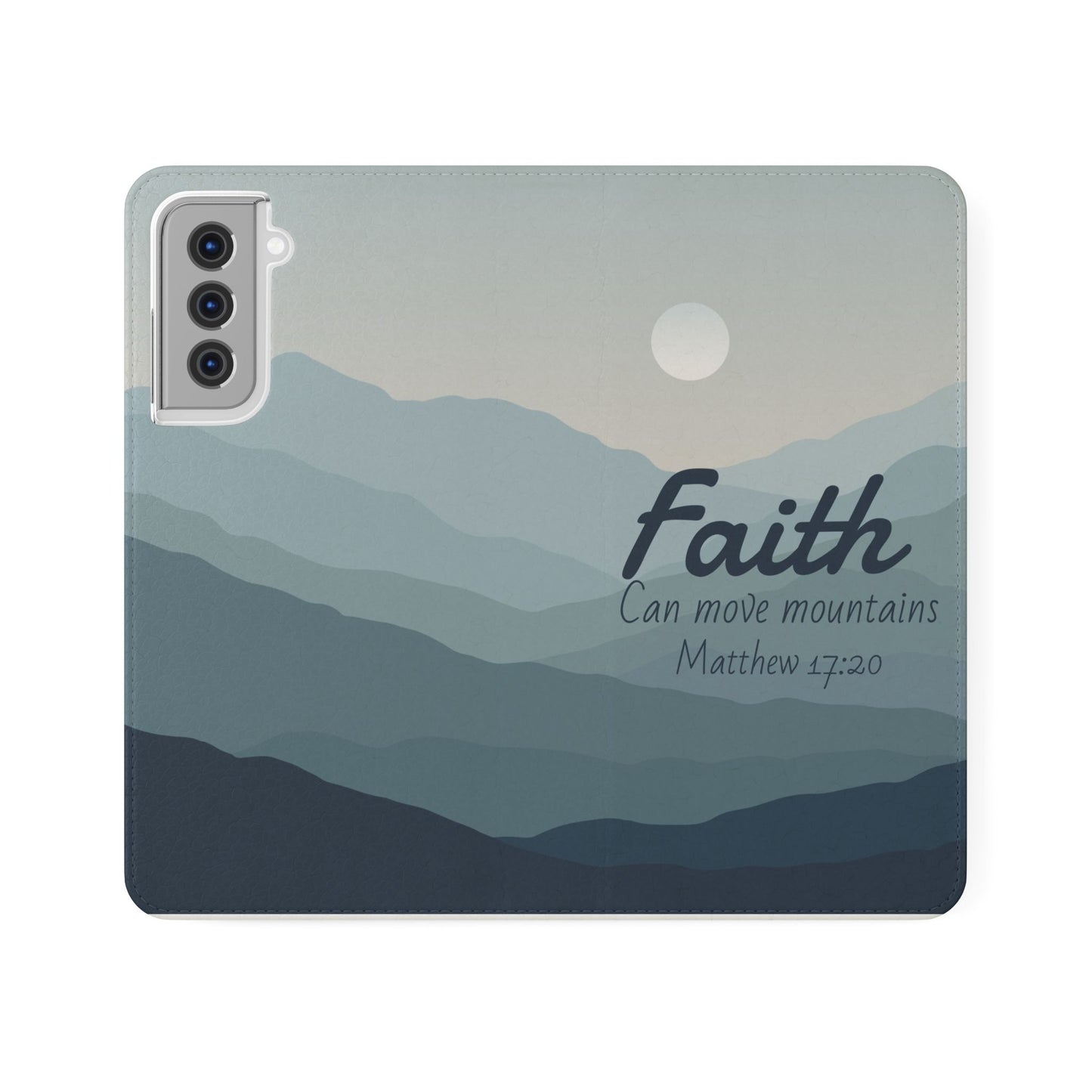 Inspirational Flip Case - Faith Can Move Mountains, Phone Wallet Cover, Motivational Gift, Christian Accessories, Scripture Design