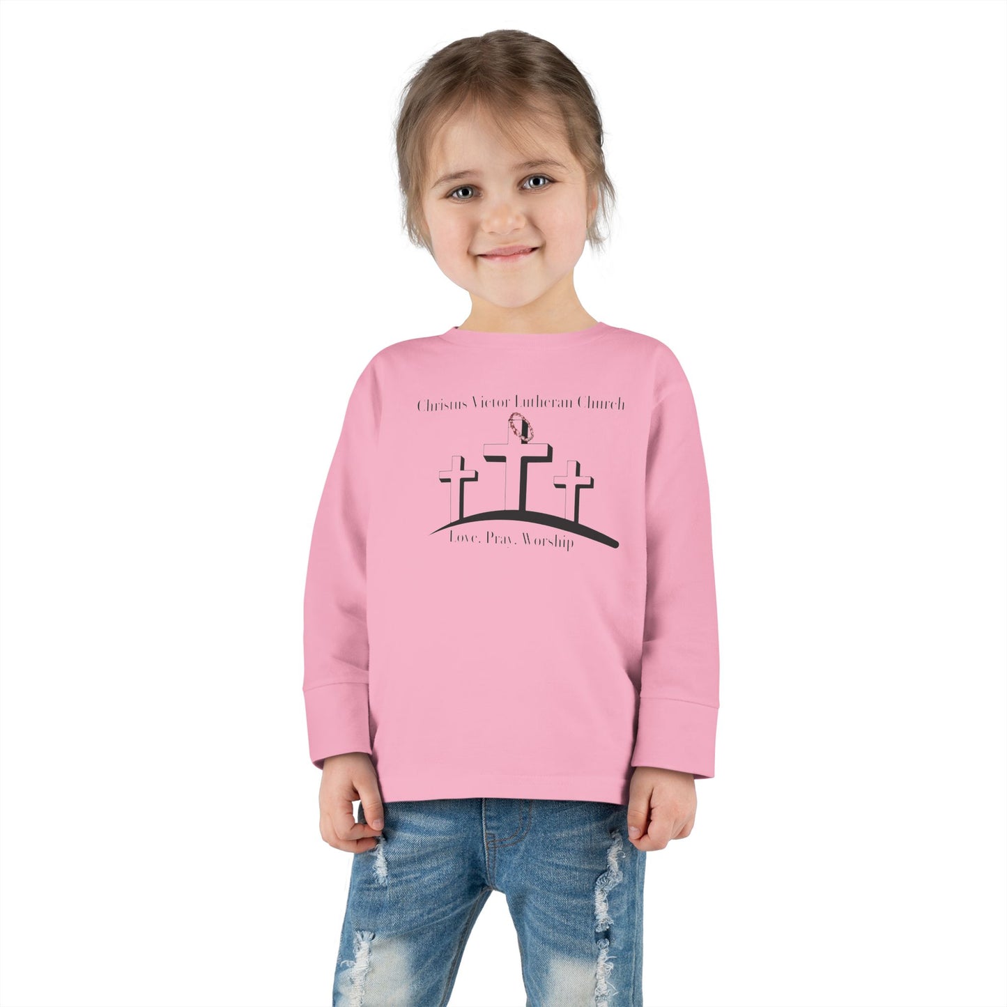 Toddler Long Sleeve Tee - Three Crosses Easter Faith Shirt for Kids