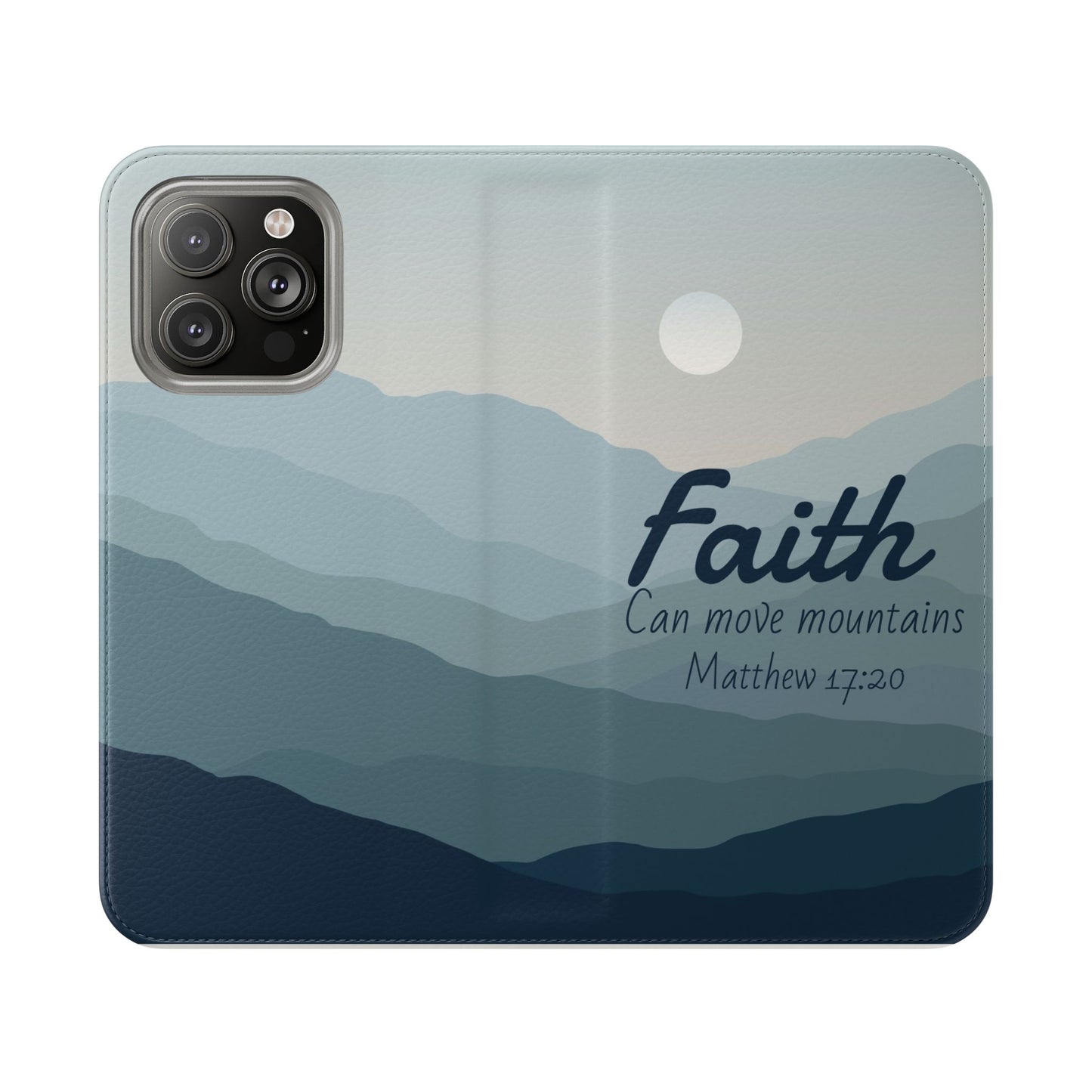Inspirational Flip Case - Faith Can Move Mountains, Phone Wallet Cover, Motivational Gift, Christian Accessories, Scripture Design