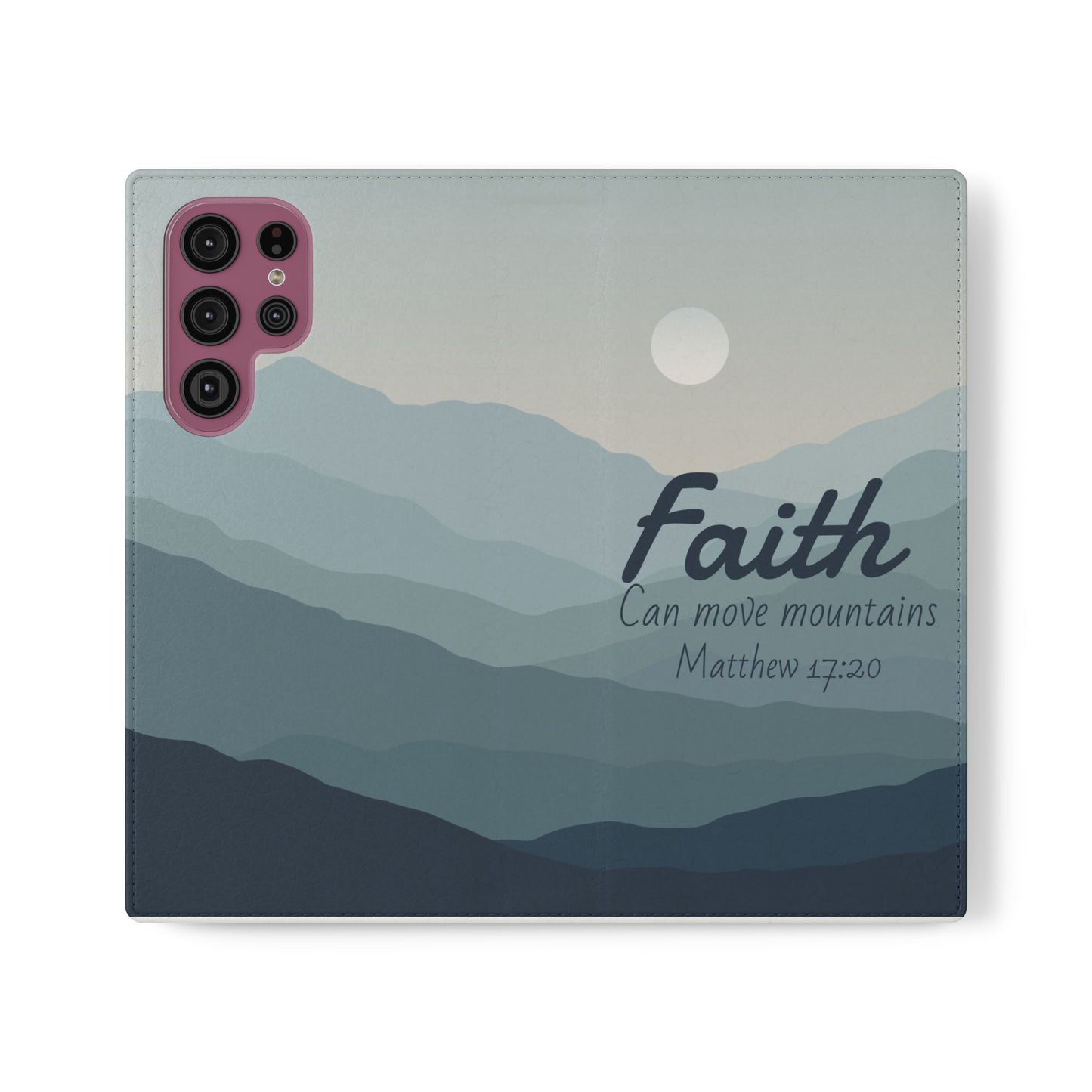 Inspirational Flip Case - Faith Can Move Mountains, Phone Wallet Cover, Motivational Gift, Christian Accessories, Scripture Design