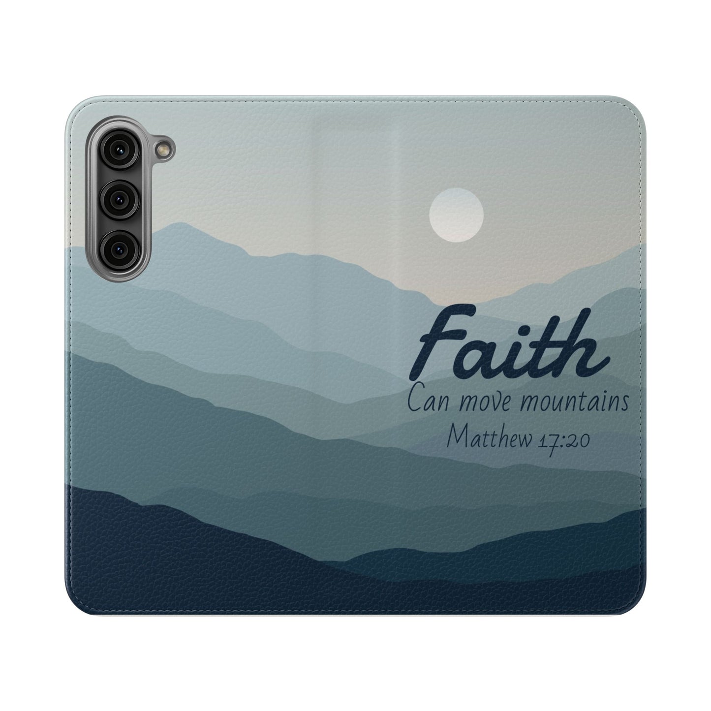 Inspirational Flip Case - Faith Can Move Mountains, Phone Wallet Cover, Motivational Gift, Christian Accessories, Scripture Design