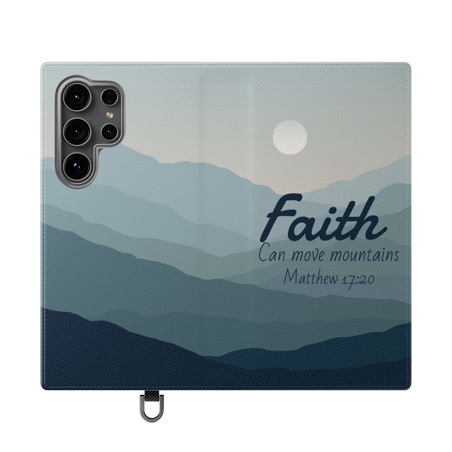 Inspirational Flip Case - Faith Can Move Mountains, Phone Wallet Cover, Motivational Gift, Christian Accessories, Scripture Design