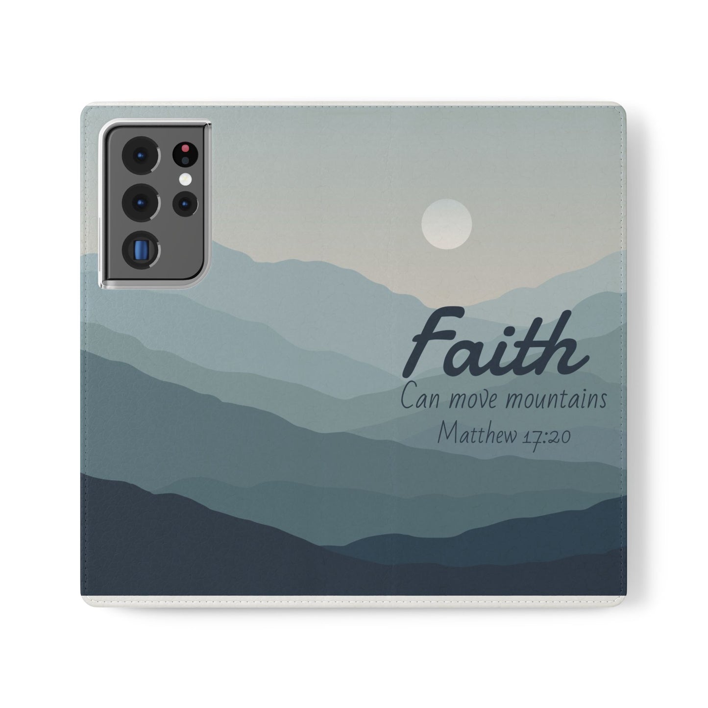 Inspirational Flip Case - Faith Can Move Mountains, Phone Wallet Cover, Motivational Gift, Christian Accessories, Scripture Design