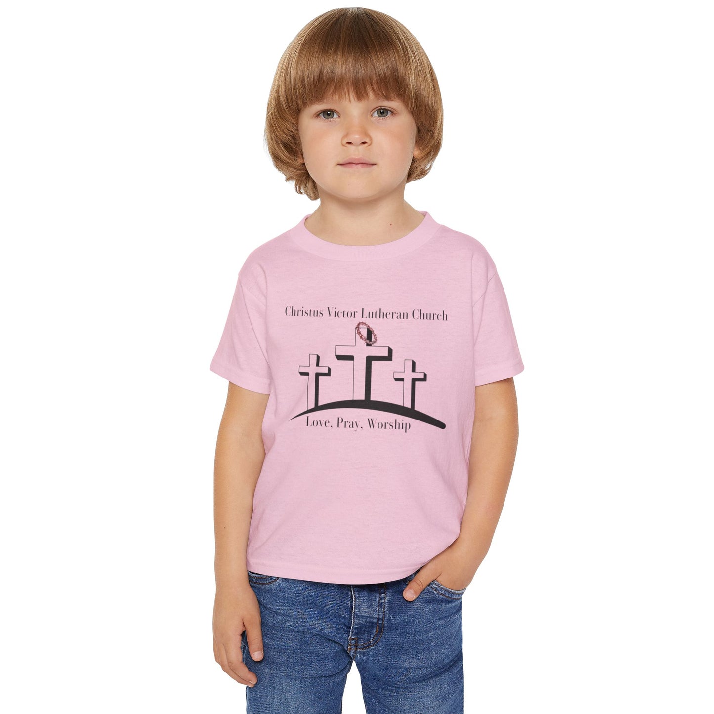 Christus Victor Lutheran Church Toddler T‑Shirt — Love. Pray. Worship. (Kids' Church Tee)