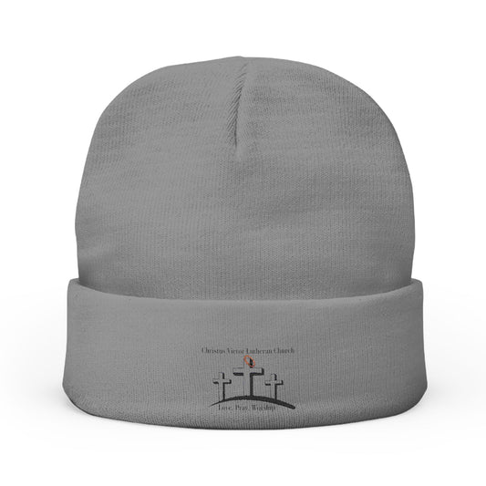 Embroidered Knit Beanie - Christus Victor Logo