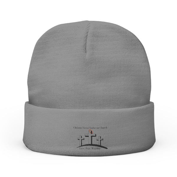 Embroidered Knit Beanie - Christus Victor Logo