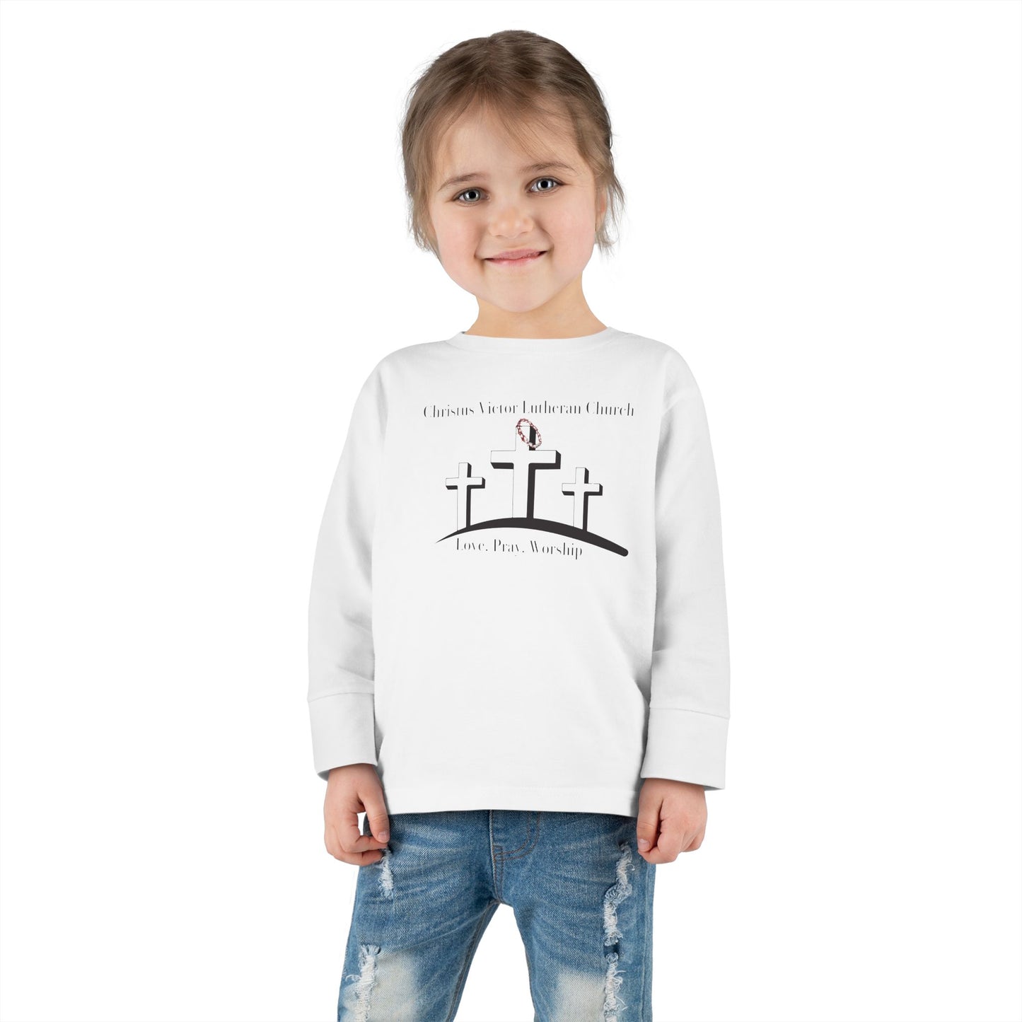 Toddler Long Sleeve Tee - Three Crosses Easter Faith Shirt for Kids
