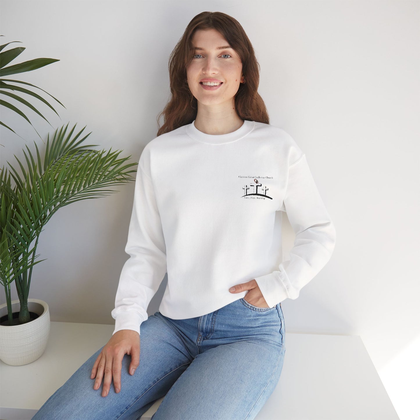 Cozy Unisex Sweatshirt with embroidered Christus Victor Logo